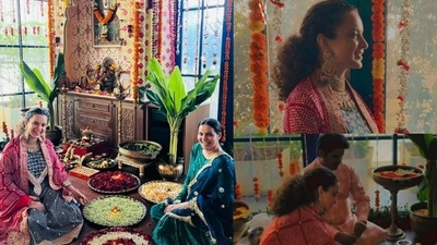 Kangana Ranaut celebrated Diwali 2022 in Mumbai. Kangana Ranaut celebrated Diwali 2022 in Mumbai.