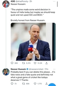 Screengrab of Nasser Hussain's replies to the fake tweet (twitter/@siddharth3)