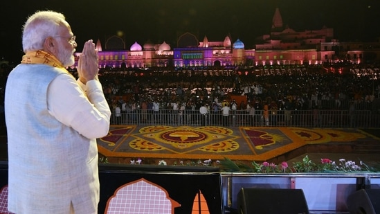 Prime Minister Narendra Modi takes part in Deepotsav celebrations, in Ayodhya. (ANI) Prime Minister Narendra Modi takes part in Deepotsav celebrations, in Ayodhya. (ANI)