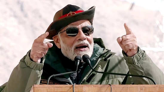 "The forces are the pillar of India's security. From this victorious land of Kargil, I wish the countrymen and the world a very happy Diwali. There has not been a single war with Pakistan where Kargil has not hoisted the flag of victory. The meaning of Diwali is end of Atank (terror) and Kargil made it possible," PM Modi said.(ANI)