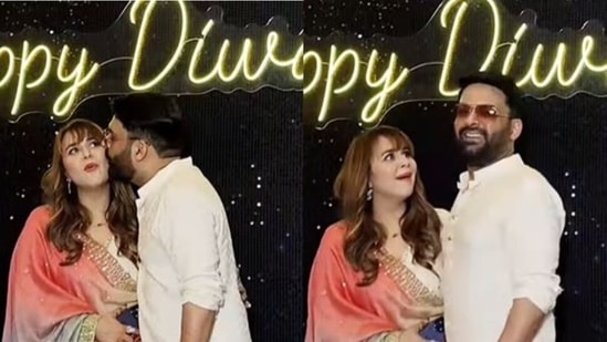 Kapil Sharma kissed his wife Ginni Chatrath at a Diwali party.