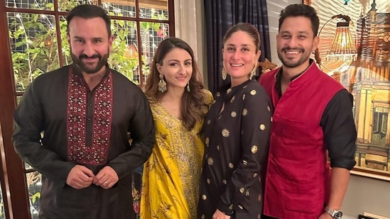 Saif Ali Khan, Kareena Kapoor celebrated pre-Diwali bash with Soha Ali Khan and Kunal Kemmu.