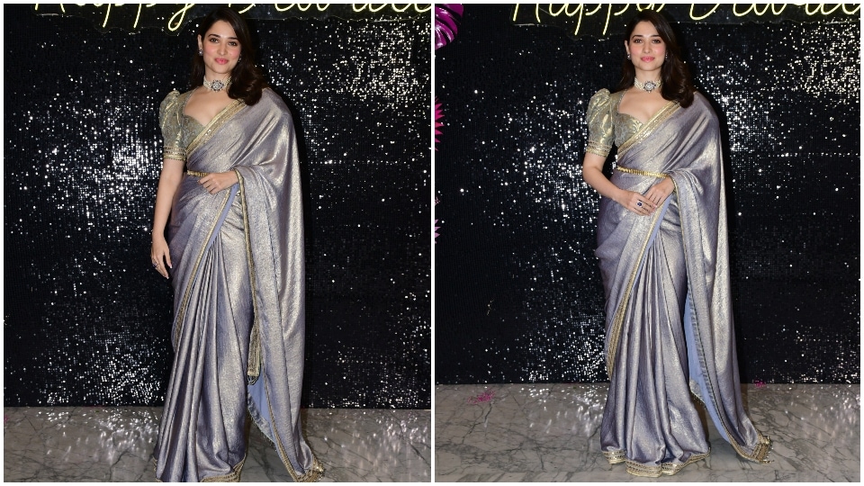 Tamannaah Bhatia looks gorgeous in a silk saree. (HT Photo/Varinder Chawla)