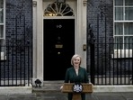 Outgoing British Prime Minister Liz Truss delivers final speech at 10 Downing Street in London, Tuesday (AP Photo)