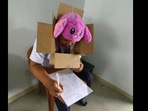 Anti cheating headgear.(Facebook/@Mandane-Ortiz R Mary Joy) Anti cheating headgear.(Facebook/@Mandane-Ortiz R Mary Joy)