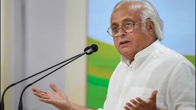 Congress leader Jairam Ramesh addresses a press conference at AICC HQ in New Delhi on Tuesday. (PTI Photo)
