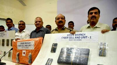After the raid, the police seized items worth ₹7,50,000, including a server and 22 mobile phones. (Bachchan Kumar/ HT PHOTO) After the raid, the police seized items worth ₹7,50,000, including a server and 22 mobile phones. (Bachchan Kumar/ HT PHOTO)