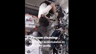 Cleaning in space. (Instagram/@europeanspaceagency) Cleaning in space. (Instagram/@europeanspaceagency)