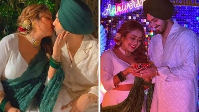 Neha Kakkar celebrates second wedding anniversary with Rohanpreet Singh on the occasion of Diwali. Neha Kakkar celebrates second wedding anniversary with Rohanpreet Singh on the occasion of Diwali.