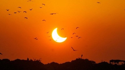 Partial solar eclipse as seen at Chandigarh's Dadumajra. (Keshav Singh/HT Photo) 