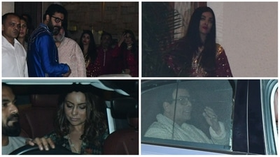 Abhishek Bachchan, Aishwarya Rai, Gauri Khan and Karan Johar spotted at Amitabh Bachchan's Diwali bash. (Varinder Chawla)