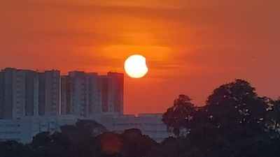 View of partial solar eclipse in Tamil Nadu's capital Chennai. (ANI) 