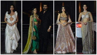 Bhumi Pednekar, Malaika Arora, Arjun Kapoor, Janhvi Kapoor and Ananya Panday at Sonam Kapoor's Diwali party. (Varinder Chawla) Bhumi Pednekar, Malaika Arora, Arjun Kapoor, Janhvi Kapoor and Ananya Panday at Sonam Kapoor's Diwali party. (Varinder Chawla)