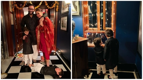 Kareena with Saif Ali Khan, Taimur and Jeh on Diwali.  