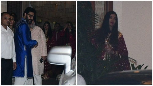 Abhishek Bachchan and Aishwarya Rai at Amitabh Bachchan's residence. (Varinder Chawla)