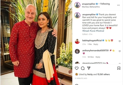 Anupam Kher with Rani Mukerji at her home. Anupam Kher with Rani Mukerji at her home.