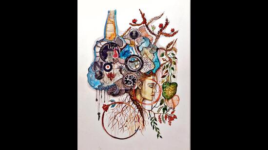 An artwork titled Body of a Mind, which was displayed recently at the Nehru Centre in London.