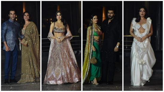 Rajkummar Rao, Patralekhaa, Janhvi Kapoor, Malaika Arora, Arjun Kapoor, Bhumi Pednekar at Sonam Kapoor's bash. (Varinder Chawla)