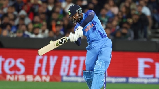 India's Hardik Pandya bats during the T20 World Cup cricket match between India and Pakistan in Melbourne(AP)