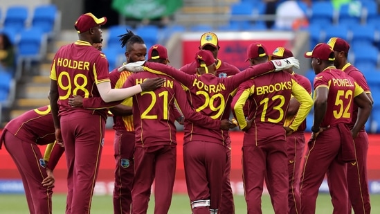 West Indies' players huddle during the ICC men's Twenty20 World Cup(AFP)