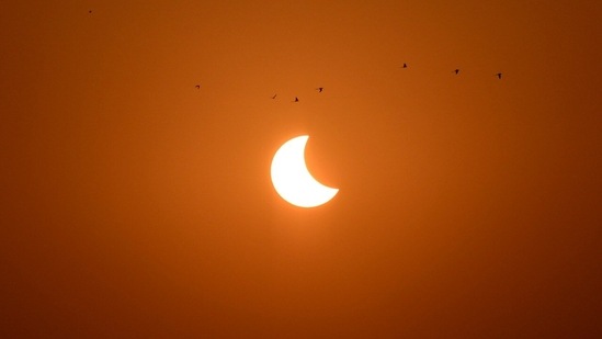 Partial solar eclipse caputred from the city of Noida in Uttar Pradesh. (Sunil Ghosh / HT Photo)