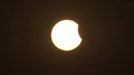 An image of partial solar eclipse as clicked from Karnataka capital Bengaluru. (ANI)