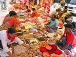 Devotees shop for puja materials ahead of Chhath puja festival, in Ranchi. Here are Chhath Puja 2022 prasad recipes 