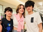 Sussanne Khan with sons Hrehaan and Hridhaan. Sussanne Khan with sons Hrehaan and Hridhaan.