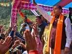 Himachal Pradesh CM Jai Ram Thakur addresses supporters before filing his nomination for the upcoming state Assembly polls. (PTI) Himachal Pradesh CM Jai Ram Thakur addresses supporters before filing his nomination for the upcoming state Assembly polls. (PTI)