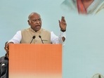 Newly elected Congress President Mallikarjun Kharge addresses the ceremony for presentation of certificate of election to him, at AICC Headquarters in New Delhi, Wednesday.
