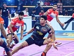 Still from PKL match between Gujarat Giants and U Mumba(Pro Kabaddi League) Still from PKL match between Gujarat Giants and U Mumba(Pro Kabaddi League)