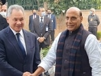 Russia's defence minister Sergey Shoigu with his Indian counterpart Rajnath Singh 