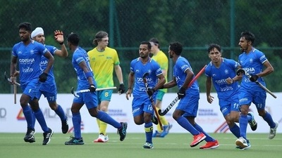 Indian junior men's hockey team scored a last-minute goal to play out a thrilling 5-5 draw against Australia (Hockey India) Indian junior men's hockey team scored a last-minute goal to play out a thrilling 5-5 draw against Australia (Hockey India)