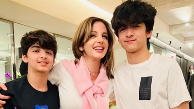 Sussanne Khan with sons Hrehaan and Hridhaan. Sussanne Khan with sons Hrehaan and Hridhaan.