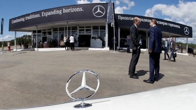 Russia-Ukraine War: The Mercedes-Benz logo is seen on a car in the town of Esipovo outside Moscow, Russia. (Reuters)