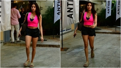 On Wednesday, the paparazzi clicked Janhvi Kapoor outside her gym studio in Mumbai. The star wore a stylish crop top and shorts for the rigorous session and proved one can look incredible even while sweating it out. Keep scrolling to check out more pictures of Janhvi at the gym. (HT Photo/Varinder Chawla) On Wednesday, the paparazzi clicked Janhvi Kapoor outside her gym studio in Mumbai. The star wore a stylish crop top and shorts for the rigorous session and proved one can look incredible even while sweating it out. Keep scrolling to check out more pictures of Janhvi at the gym. (HT Photo/Varinder Chawla)