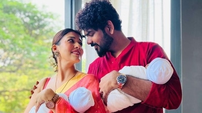 Nayanthara and Vignesh Shivan with their twins. Nayanthara and Vignesh Shivan with their twins.