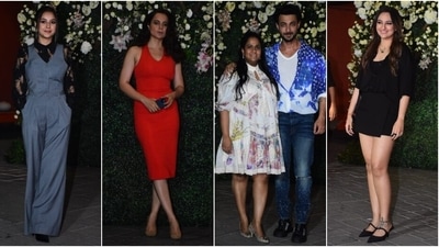 Shehnaaz Gill, Kangana Ranaut and Sonakshi Sinha at Aayush Sharma's birthday party. (HT Photo/Varinder Chawla) Shehnaaz Gill, Kangana Ranaut and Sonakshi Sinha at Aayush Sharma's birthday party. (HT Photo/Varinder Chawla)