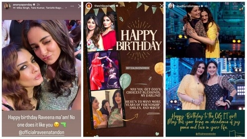 Ananya Panday, Shilpa Shetty and Madhuri Dixit wished Raveena on her birthday via Instagram Stories.