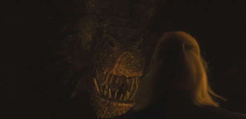 Daemon comes face to face with the giant dragon revealed to be Vermithor. (HBO)