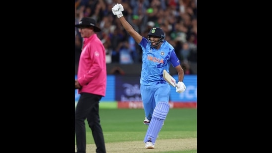 R Ashwin reacts after hitting the winning run against Pakistan in the recently concluded T20 World Cup 2022 match. (AP Photo/Asanka Brendon Ratnayake)