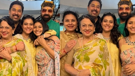 Kajol with her mother Tanuja, sister Tanishaa Mukerji and cousins Samrat Mukerji, Sharbani Mukerji and Sujoy Mukerji.