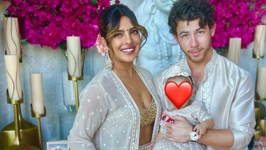 Priyanka Chopra and Nick Jonas with Malti celebrate Diwali. (Instagram)