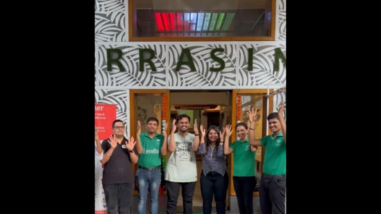 Some of the staff in front of the the Pune restaurant that is run by speech and hearing impaired people. (Instagram/@pune_foodies_)