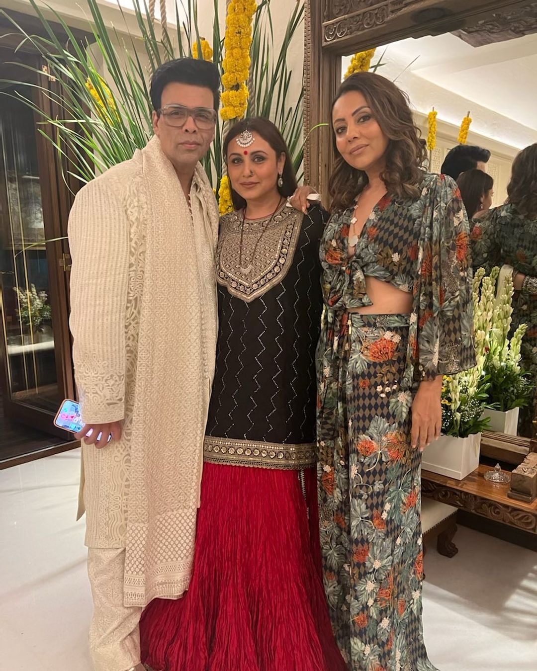 Gauri Khan with Karan Johar and Rani Mukerji on Diwali. Gauri Khan with Karan Johar and Rani Mukerji on Diwali.