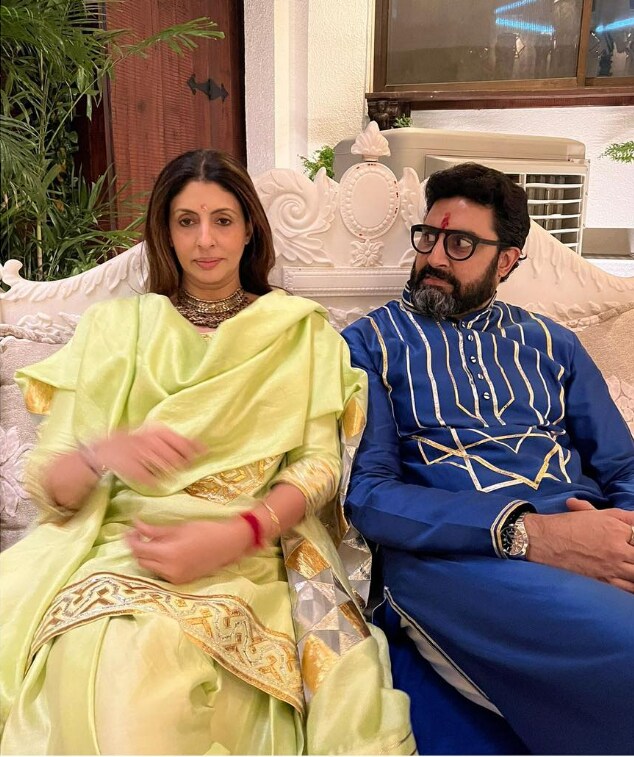Shweta Bachchan and Abhishek Bachchan during their recent Bhai Dooj celebrations in Mumbai.