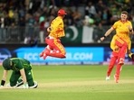 Zimbabwe players celebrate their victory over Pakistan at T20 World Cup(AFP) Zimbabwe players celebrate their victory over Pakistan at T20 World Cup(AFP)