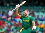 Rilee Rossouw celebrates after scoring a century during the T20 World Cup cricket match between South Africa and Bangladesh in Sydney. Rilee Rossouw celebrates after scoring a century during the T20 World Cup cricket match between South Africa and Bangladesh in Sydney.