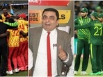 Zimbabwe players celebrate the win; the 'Fake Mr Bean'; Pakistan players during the match against Zimbabwe(Twitter/ICC) Zimbabwe players celebrate the win; the 'Fake Mr Bean'; Pakistan players during the match against Zimbabwe(Twitter/ICC)