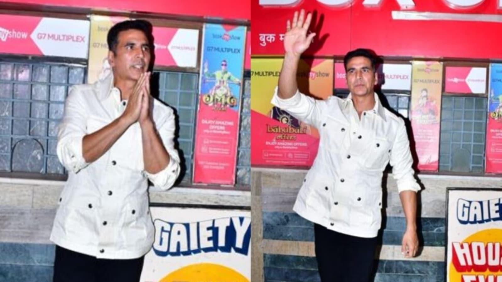 Akshay Kumar shakes hands with fans and greets with folded hands at Mumbai theatre, gestures them not to push. Watch